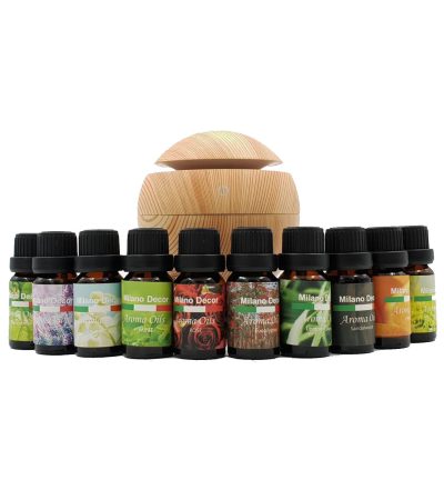 Milano Ultrasonic USB Diffuser with 10 Aroma Oils Humidifier LED Light 130ml - Light Wood