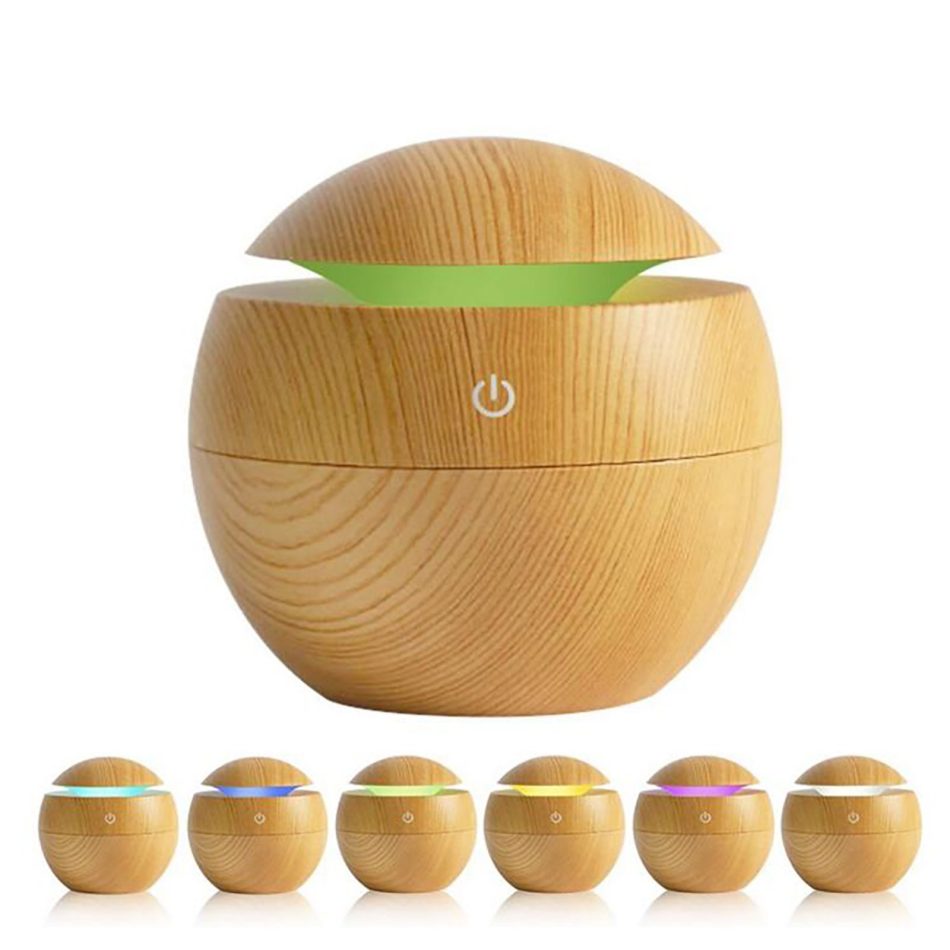 Milano Ultrasonic USB Diffuser with 10 Aroma Oils Humidifier LED Light 130ml - Light Wood - Image 4