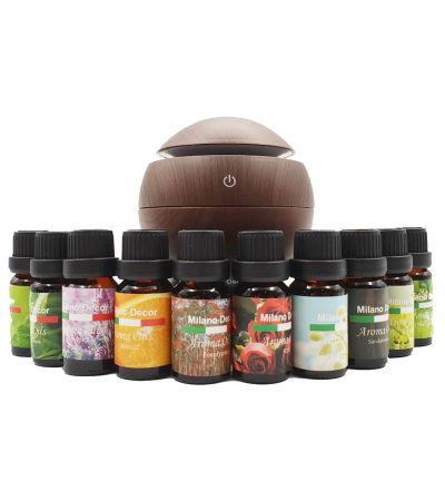 Milano Ultrasonic USB Diffuser with 10 Aroma Oils Humidifier LED Light 130ml - Dark Wood