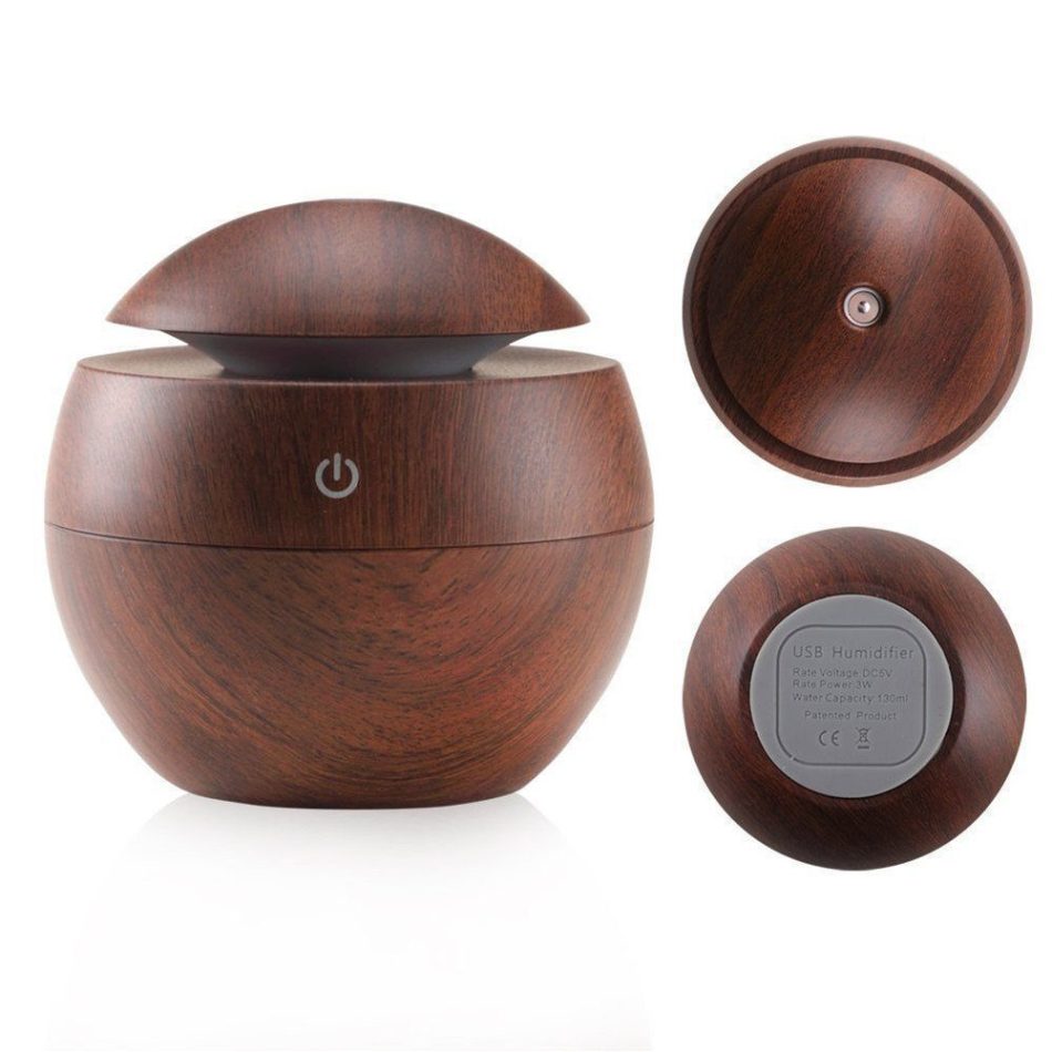 Milano Ultrasonic USB Diffuser with 10 Aroma Oils Humidifier LED Light 130ml - Dark Wood - Image 4