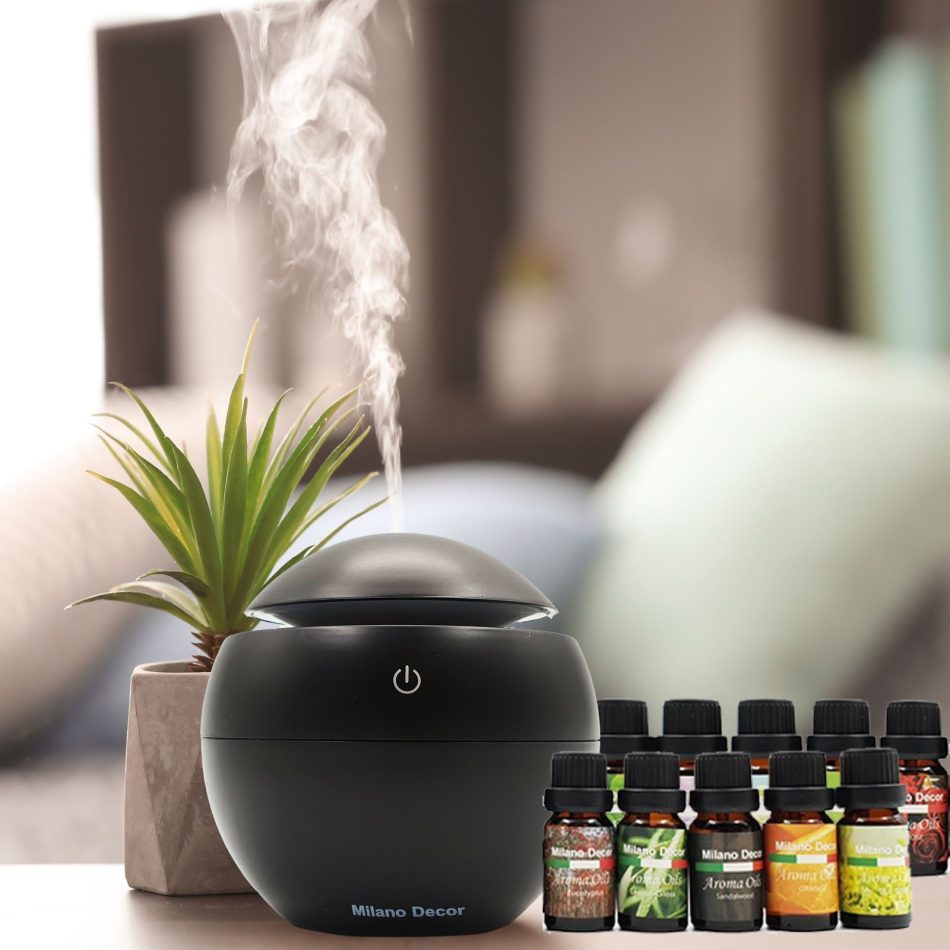 Milano Ultrasonic USB Diffuser with 10 Aroma Oils Humidifier LED Light 130ml - Black - Image 2