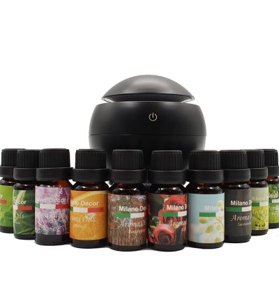 Milano Ultrasonic USB Diffuser with 10 Aroma Oils Humidifier LED Light 130ml - Black