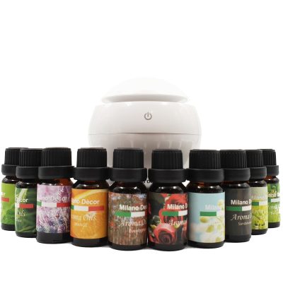 Milano Ultrasonic USB Diffuser with 10 Aroma Oils Humidifier LED Light 130ml - White