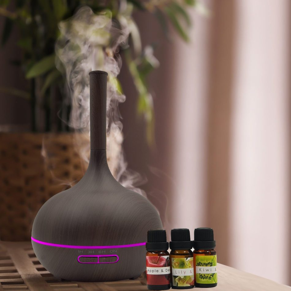 Milano Supreme Ultrasonic 400ml Aromatherapy Humidifier Diffuser LED with 3 Oils - Dark Wood - Image 3