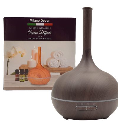 Milano Supreme Ultrasonic 400ml Aromatherapy Humidifier Diffuser LED with 3 Oils - Dark Wood
