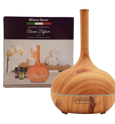 Milano Supreme Ultrasonic 400ml Aromatherapy Humidifier Diffuser LED with 3 Oils - Light Wood