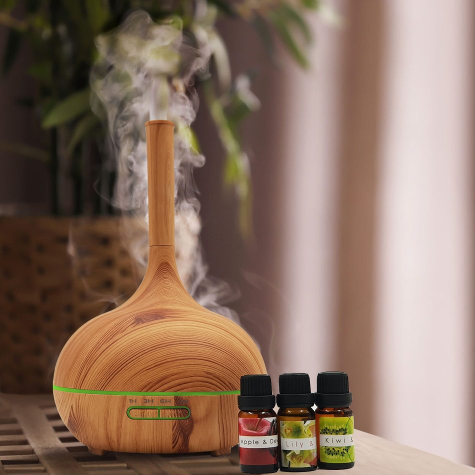 Milano Supreme Ultrasonic 400ml Aromatherapy Humidifier Diffuser LED with 3 Oils - Light Wood - Image 3