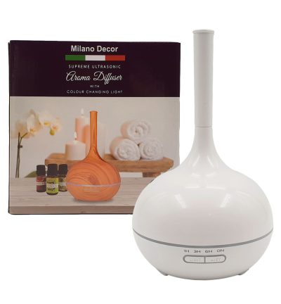Milano Supreme Ultrasonic 400ml Aromatherapy Humidifier Diffuser LED with 3 Oils - White