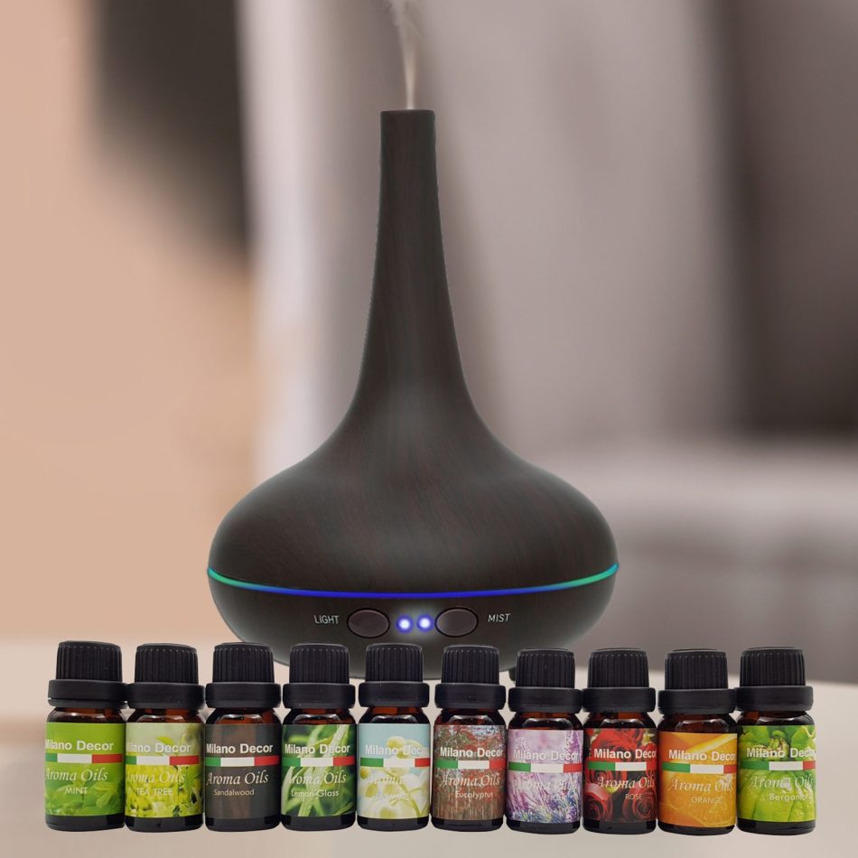 Milano Aroma Diffuser Set With 13 Pack Diffuser Oils Humidifier Aromatherapy - Dark Wood - Image 2