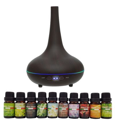 Milano Aroma Diffuser Set With 13 Pack Diffuser Oils Humidifier Aromatherapy - Dark Wood