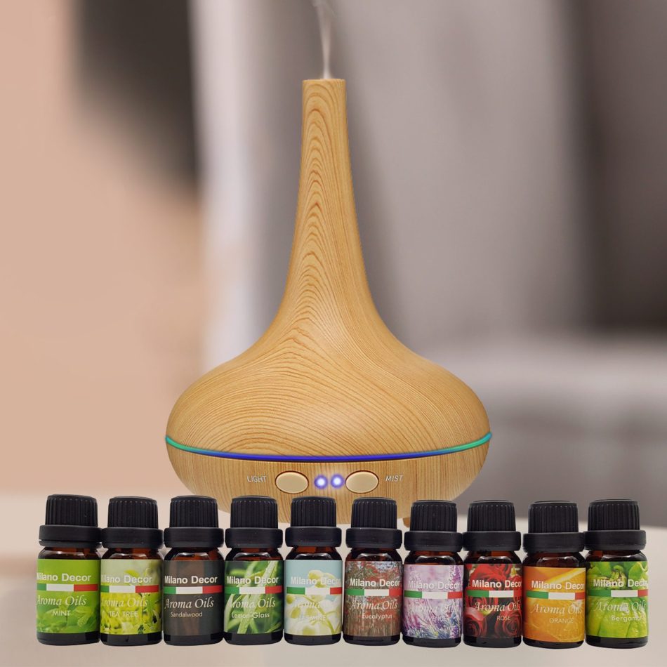 Milano Aroma Diffuser Set With 13 Pack Diffuser Oils Humidifier Aromatherapy - Light Wood - Image 2