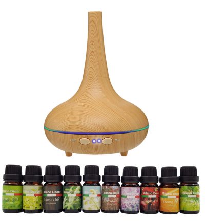 Milano Aroma Diffuser Set With 13 Pack Diffuser Oils Humidifier Aromatherapy - Light Wood