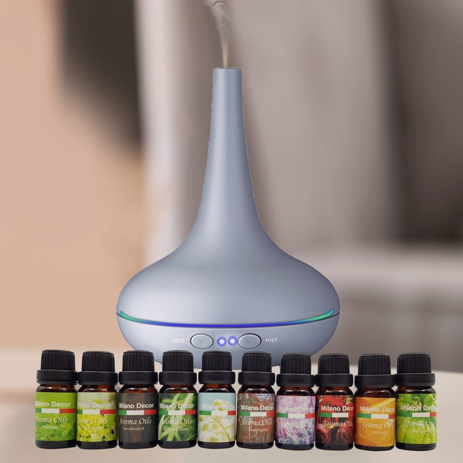 Milano Aroma Diffuser Set With 13 Pack Diffuser Oils Humidifier Aromatherapy - Matt Grey - Image 2