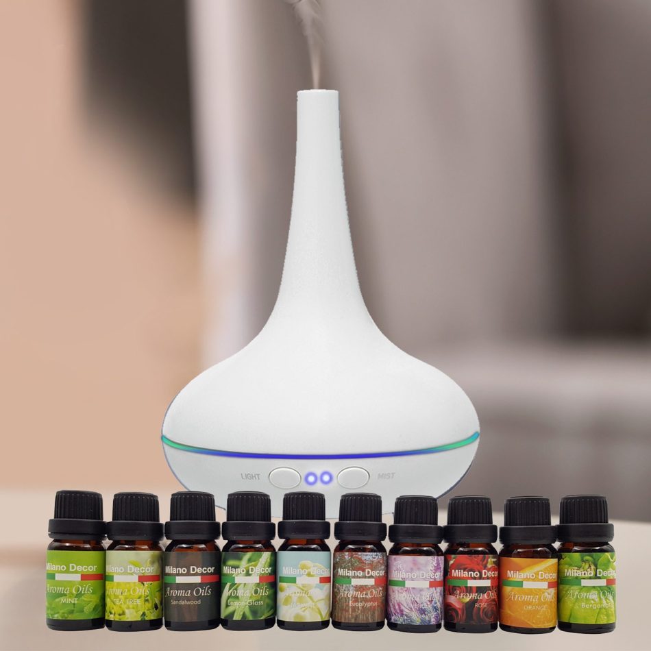 Milano Aroma Diffuser Set With 13 Pack Diffuser Oils Humidifier Aromatherapy - White - Image 2
