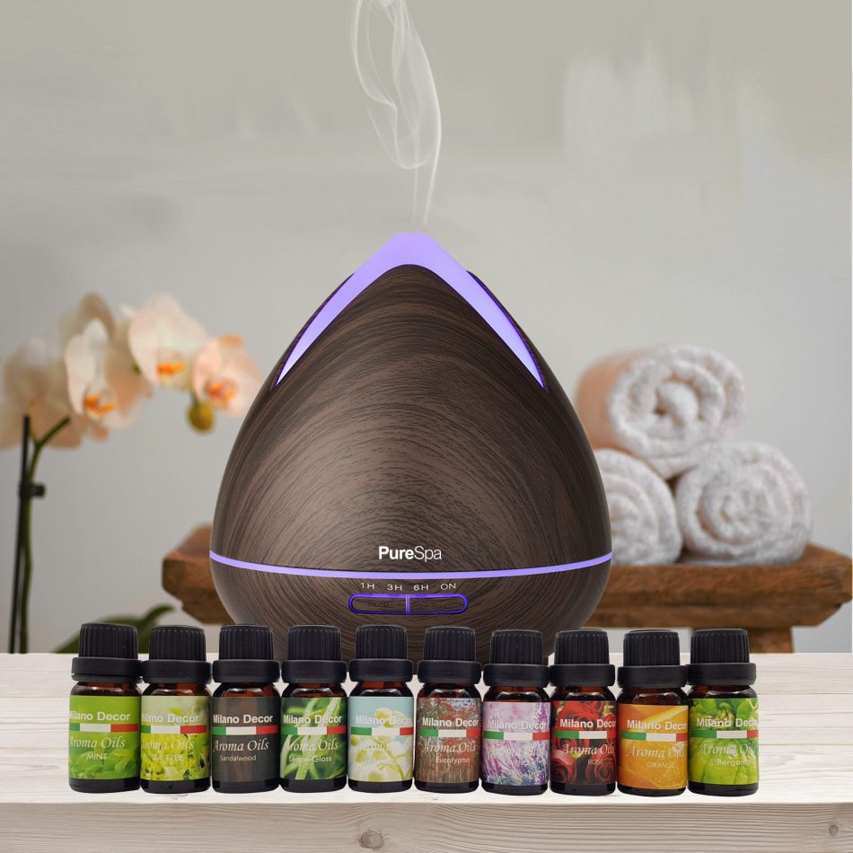 Purespa Diffuser Set With 10 Pack Diffuser Oils Humidifier Aromatherapy - Dark Wood - Image 2