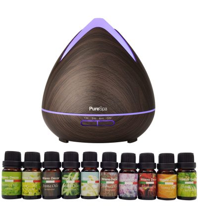 Purespa Diffuser Set With 10 Pack Diffuser Oils Humidifier Aromatherapy - Dark Wood