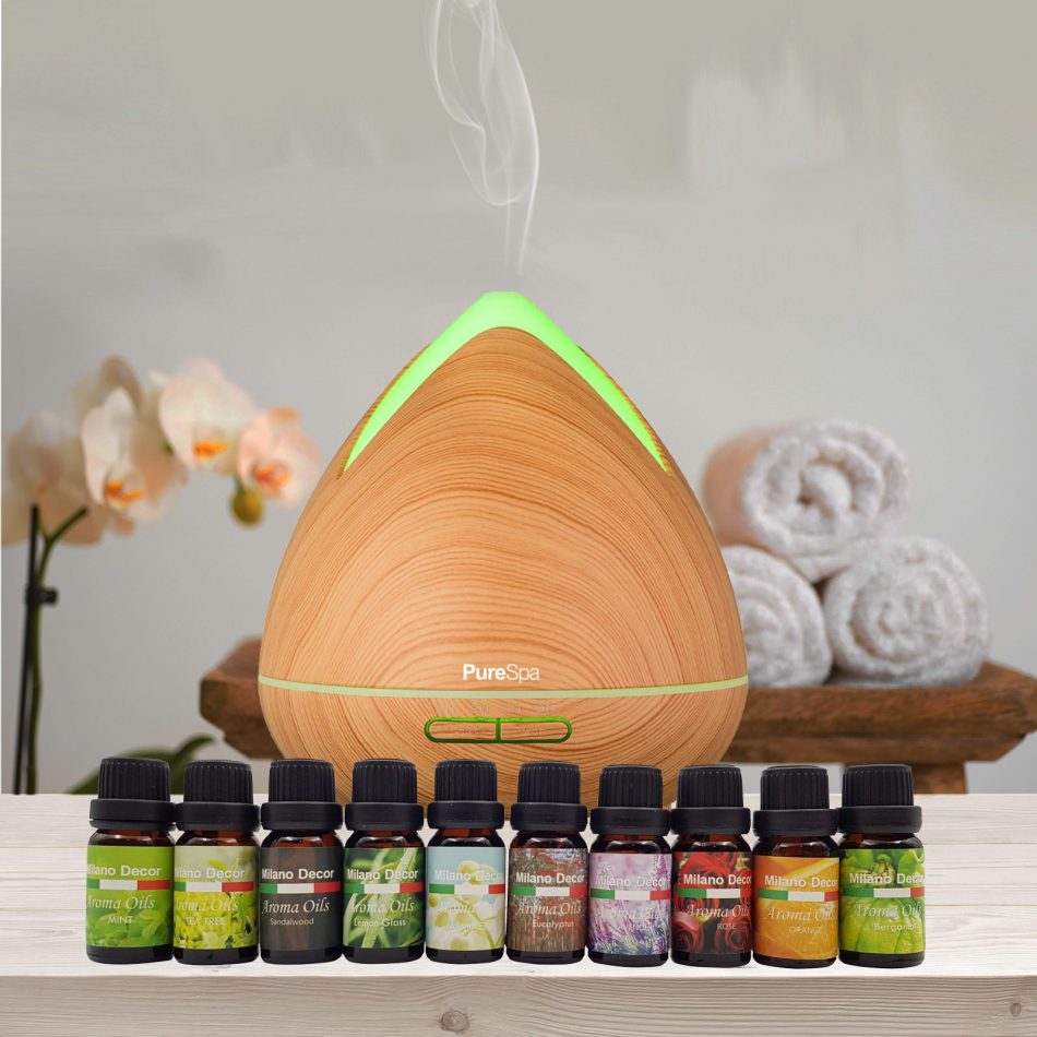 Purespa Diffuser Set With 10 Pack Diffuser Oils Humidifier Aromatherapy - Light Wood - Image 2