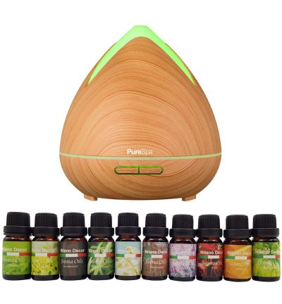 Purespa Diffuser Set With 10 Pack Diffuser Oils Humidifier Aromatherapy - Light Wood
