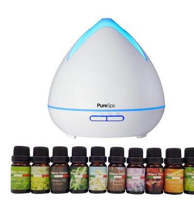 Purespa Diffuser Set With 10 Pack Diffuser Oils Humidifier Aromatherapy - White