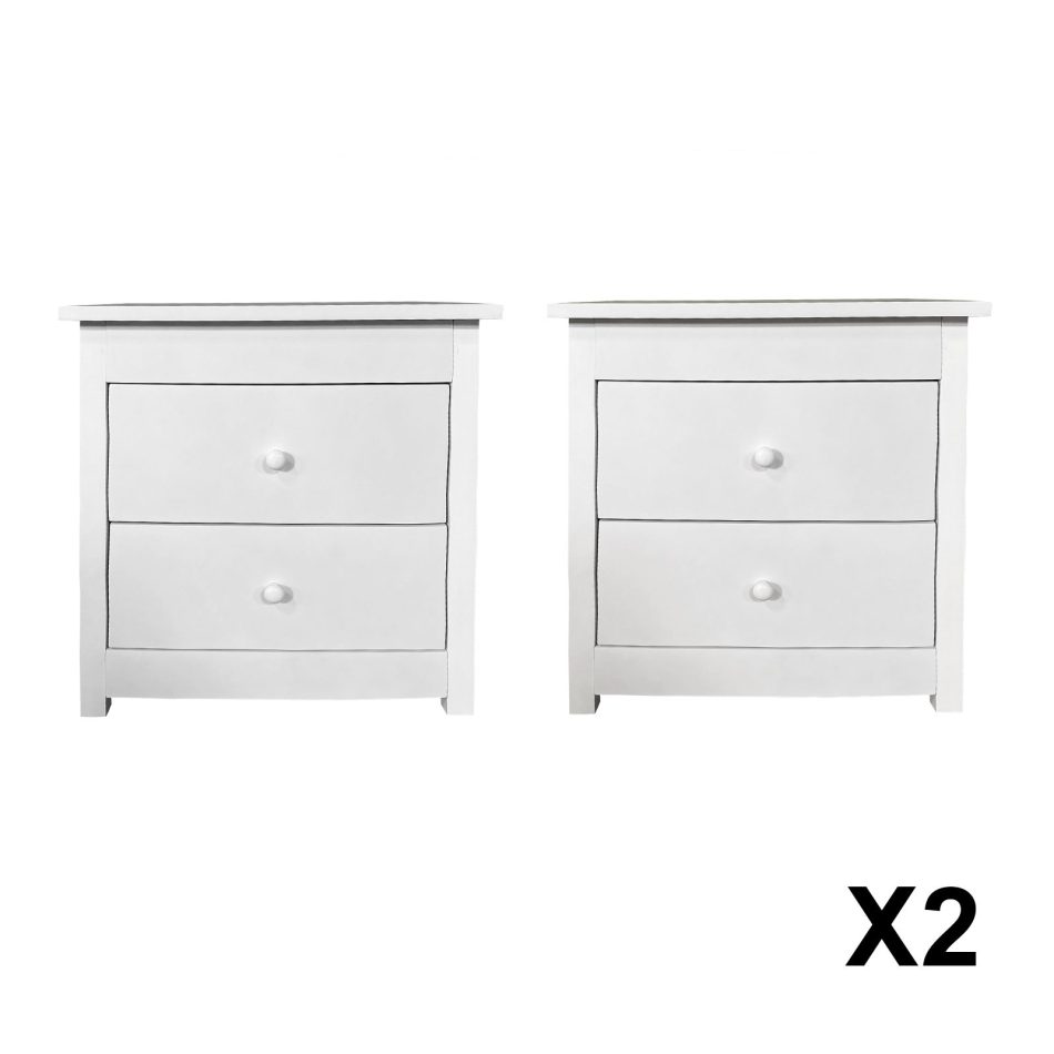 Milano Decor Bedside Table Byron Bay White Storage Cabinet Bedroom - Two Pack - White - Image 2