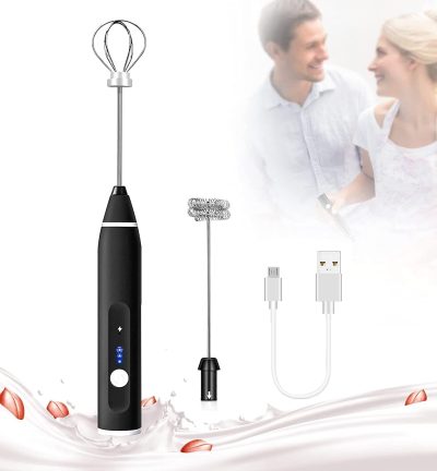 Black Rechargeable Electric Milk Frother Handheld (3 Speeds)