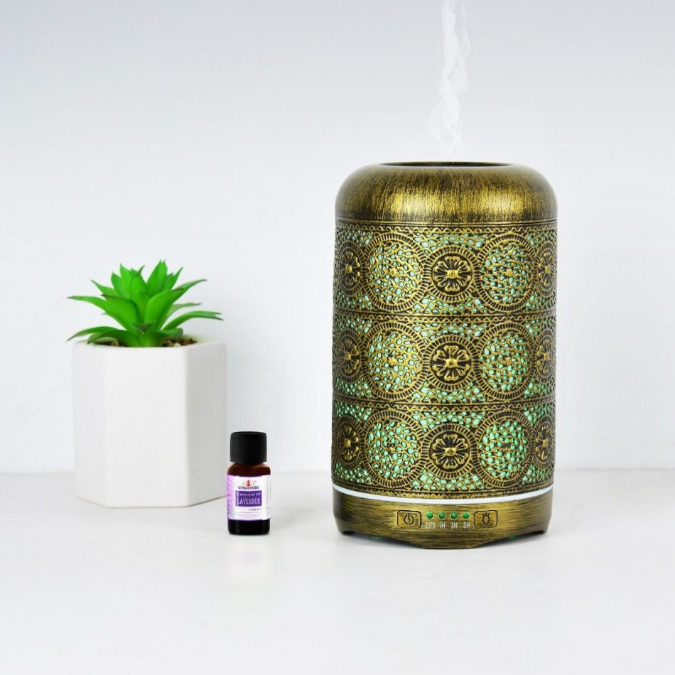 activiva 260ml Metal Essential Oil and Aroma Diffuser-Vintage Gold - Image 2