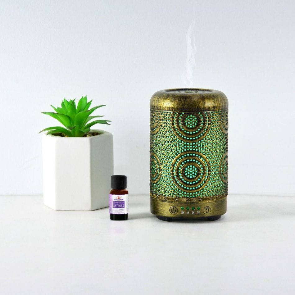 activiva 100ml Metal Essential Oil and Aroma Diffuser-Vintage Gold - Image 2
