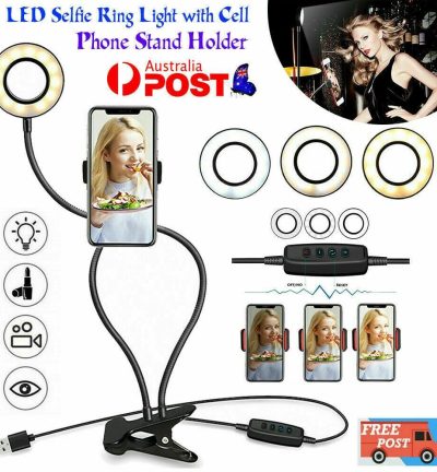 LED Selfie Ring Light with Cell Phone Holder Flexible Stand Live Stream Lamp AU