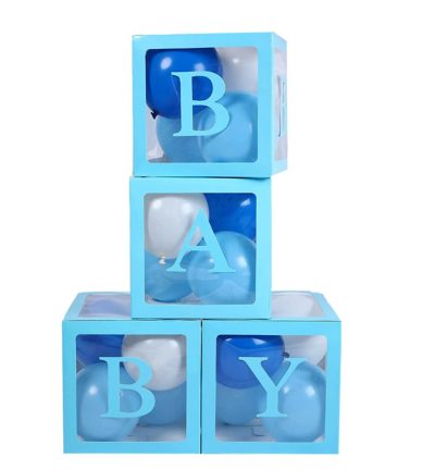 4PCS/Set BABY Balloon Box Cube Blue Boxes Birthday Boy Baby Shower Party Wedding