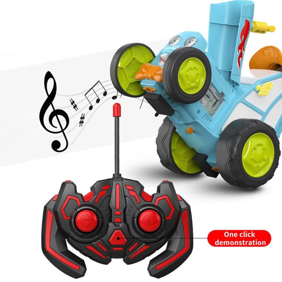 Blue 360 Rotating Crazy Jumping Car with Light Music Remote Control RC Stunt Car AU - Image 2
