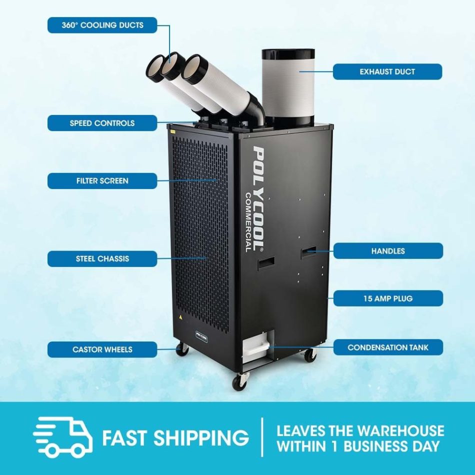 POLYCOOL 6.5kW Portable Industrial Spot Cooler, with Triple Cooling Ducts, 15A Plug - Image 2