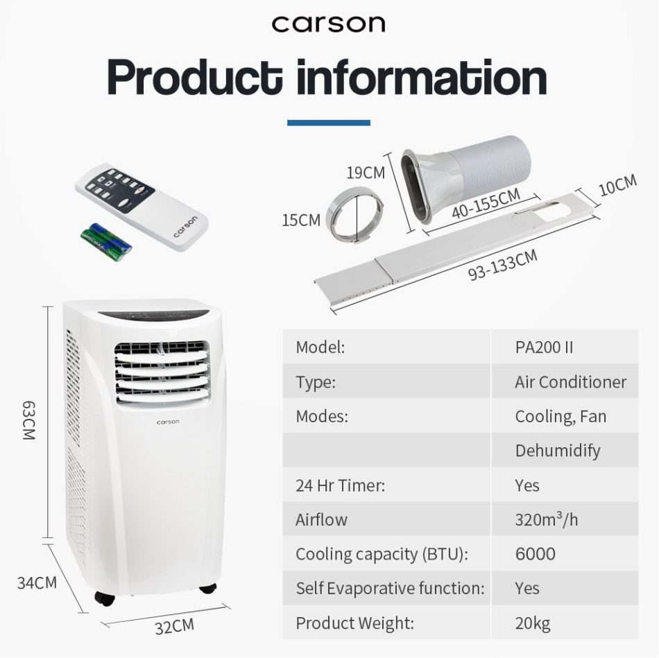CARSON 3in1 Portable Air Conditioner 6000BTU Mobile Fan Cooler Cooling - Image 6
