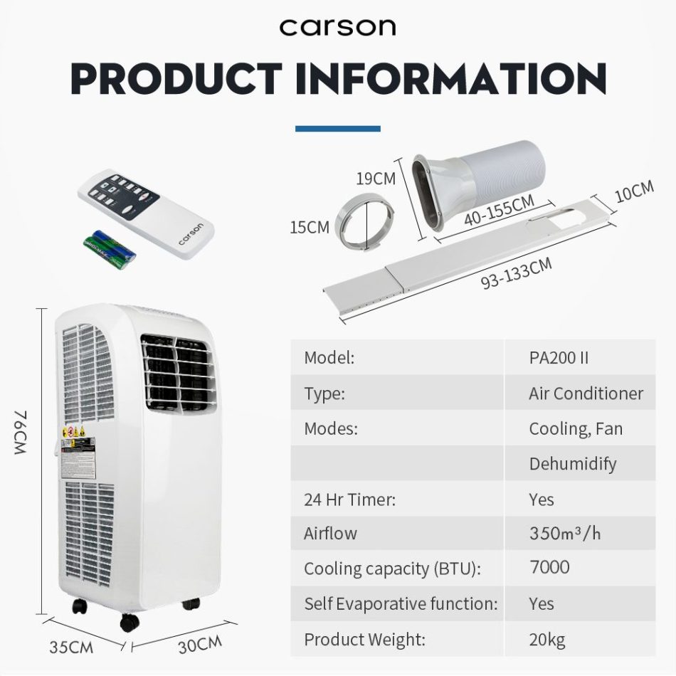CARSON 3-in-1 Portable Air Conditioner Dehumidifier Fan Cooler Aircon 7000 BTU - Image 6