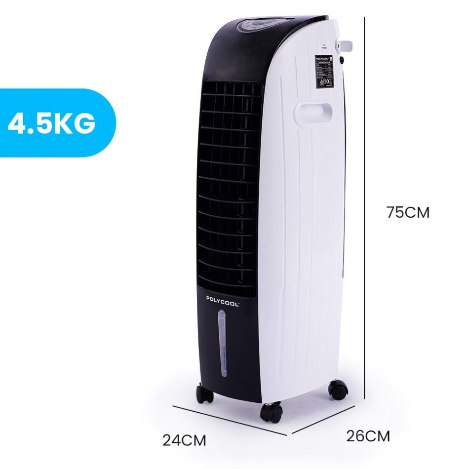 POLYCOOL 6L Evaporative Air Cooler Portable Household Fan, Purifier, Humidifier, Remote Control, White and Black - Image 5