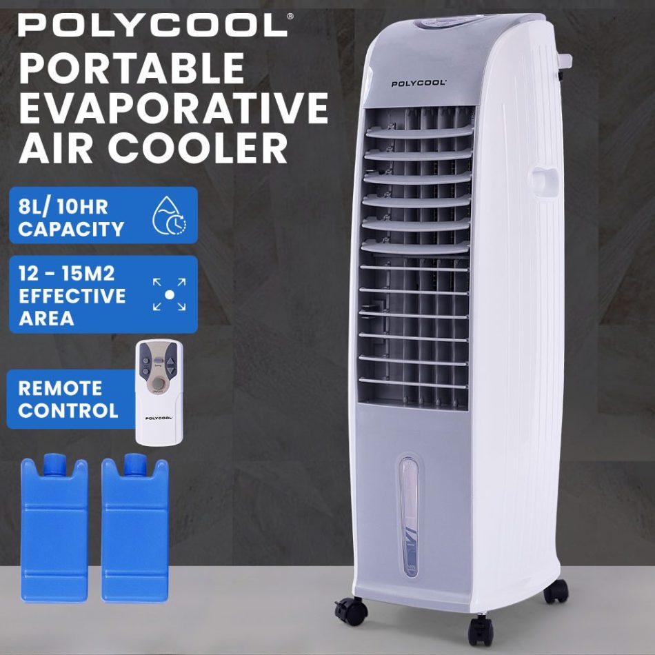 POLYCOOL 8L Portable Evaporative Air Cooler 24 Hour Timer 4 in 1 Cooling Fan, Grey and White - Image 6