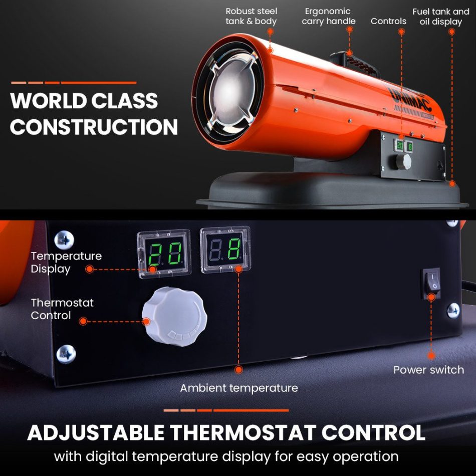 UNIMAC Industrial Space Heater Diesel Kerosene Blow Portable Outdoor Indoor Thermostat - Image 2