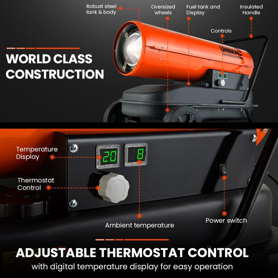 UNIMAC 30KW Industrial Space Heater Diesel Blow Fan Portable Workshop Thermostat - Image 2