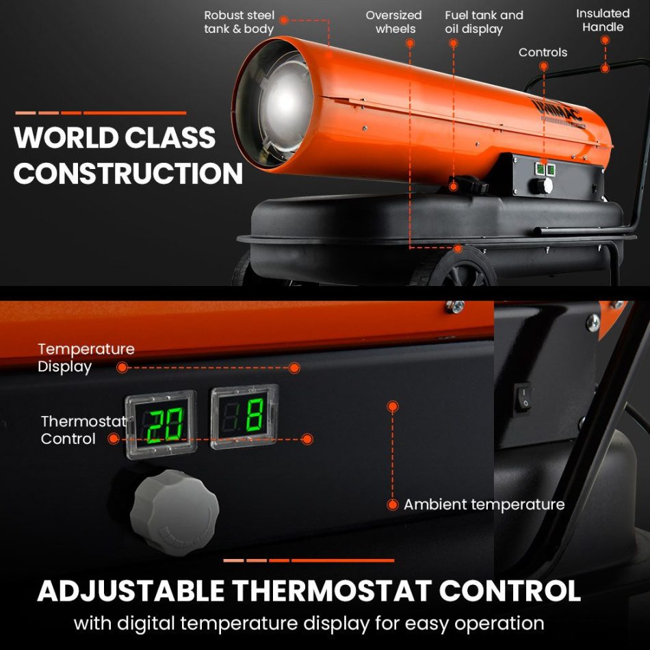 UNIMAC 50KW Industrial Space Heater Diesel Blow Fan Portable Workshop Thermostat - Image 2