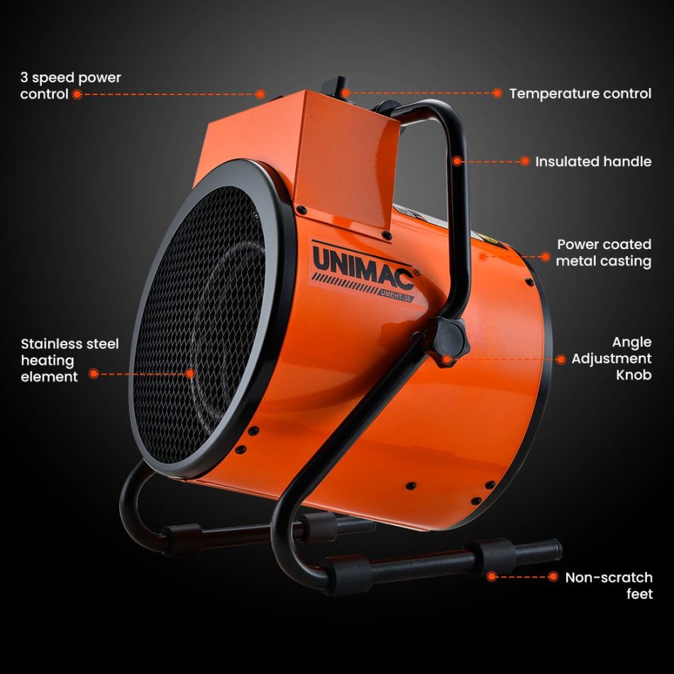 UNIMAC 2400W Electric Space Heater Portable Small Fan Workshop Warehouse Blow Industrial Heating - Image 2