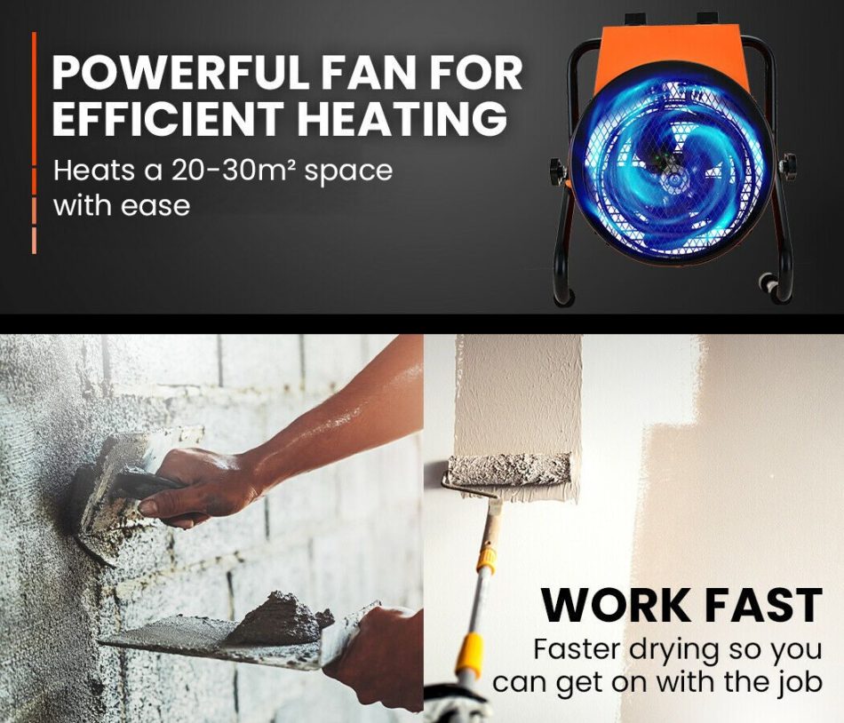 UNIMAC 2400W Electric Space Heater Portable Small Fan Workshop Warehouse Blow Industrial Heating - Image 5
