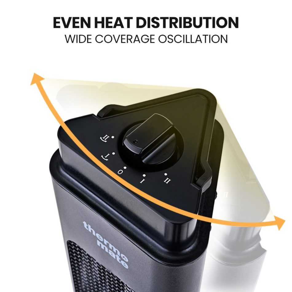 THERMOMATE Electric Heater Indoor or Outdoor, 1200W, 2 Radiant Heat Settings, Oscillating, Safety Tipping Shut Off - Image 4