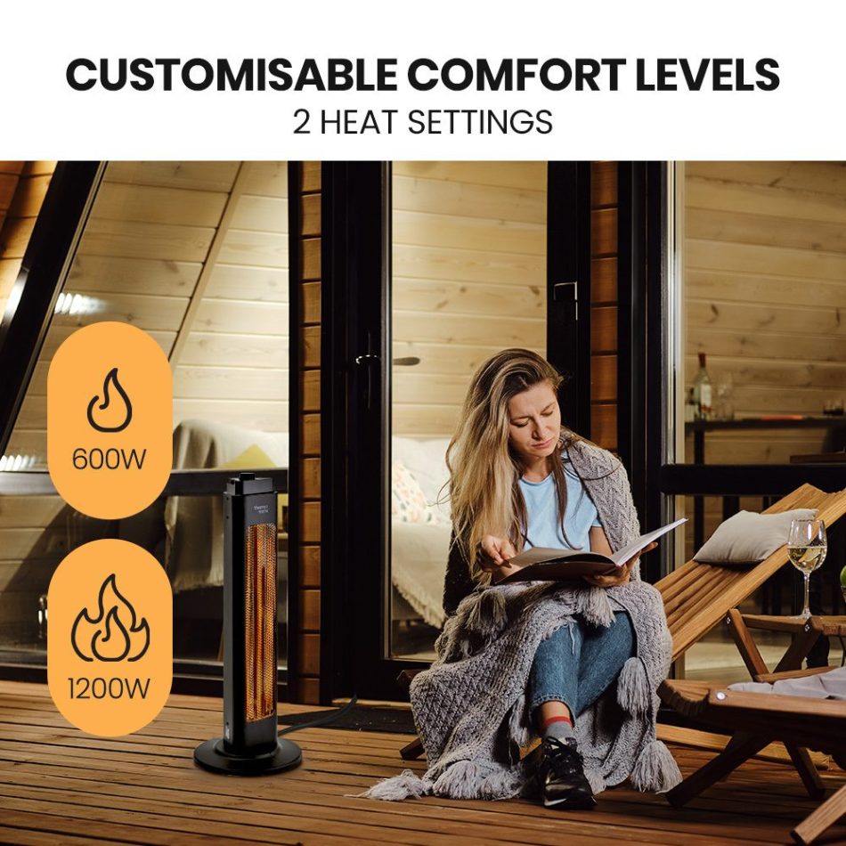 THERMOMATE Electric Heater Indoor or Outdoor, 1200W, 2 Radiant Heat Settings, Oscillating, Safety Tipping Shut Off - Image 5