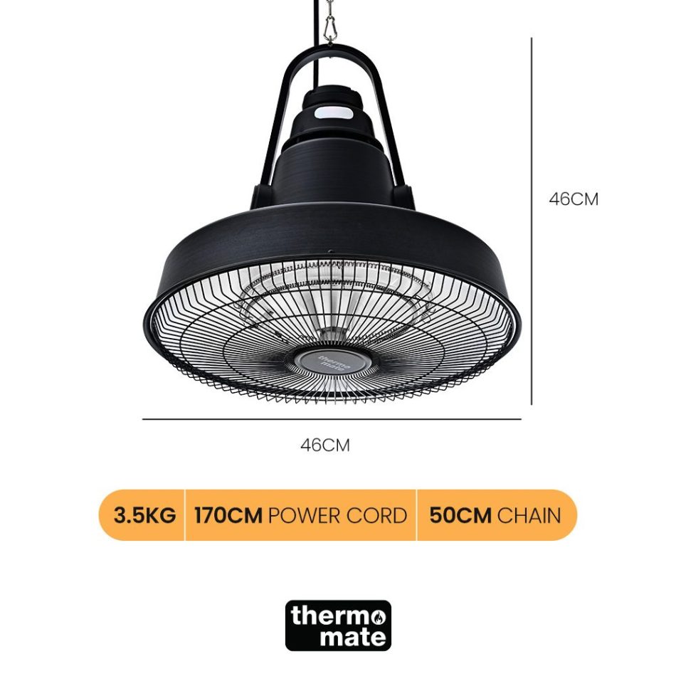 THERMOMATE 1500W Hanging Outdoor Electric Patio Heater, Radiant Carbon Fiber Element, with Remote Control - Image 2