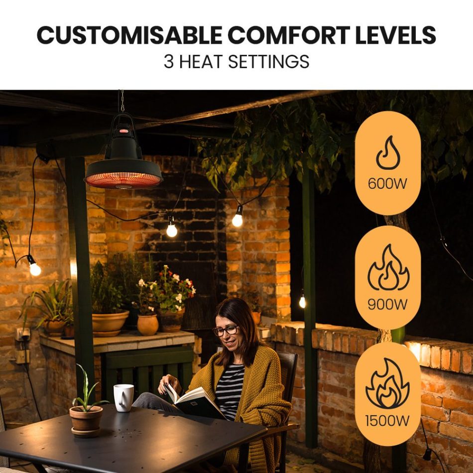THERMOMATE 1500W Hanging Outdoor Electric Patio Heater, Radiant Carbon Fiber Element, with Remote Control - Image 6