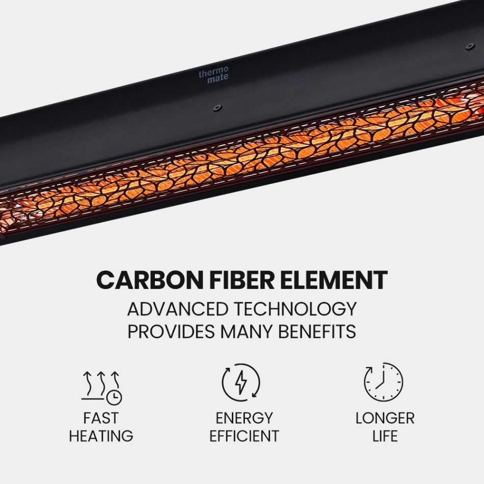 THERMOMATE 2000W Electric Outdoor Strip Heater, Carbon Fiber Element, Wall Ceiling or Hanging Mount, Remote , LED Screen, 9 Radiant Heat Settings, 24 Hr Timer - Image 3