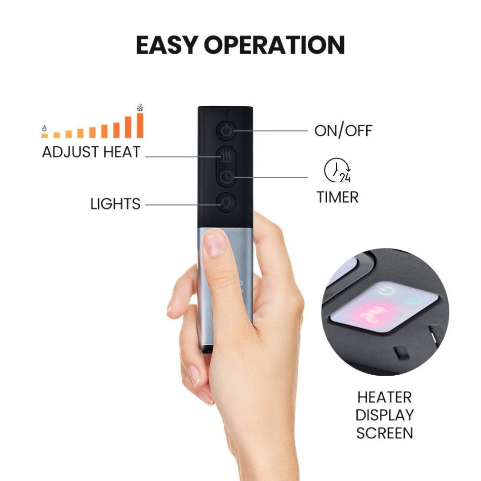 THERMOMATE 2000W Electric Outdoor Strip Heater, Carbon Fiber Element, Wall Ceiling or Hanging Mount, Remote , LED Screen, 9 Radiant Heat Settings, 24 Hr Timer - Image 7