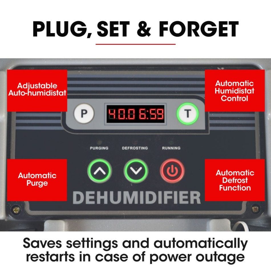 Baumr-AG 50L/day Commercial Air Dehumidifier for Mould, Portable, Stackable, LCD Display, Wheels - Image 3