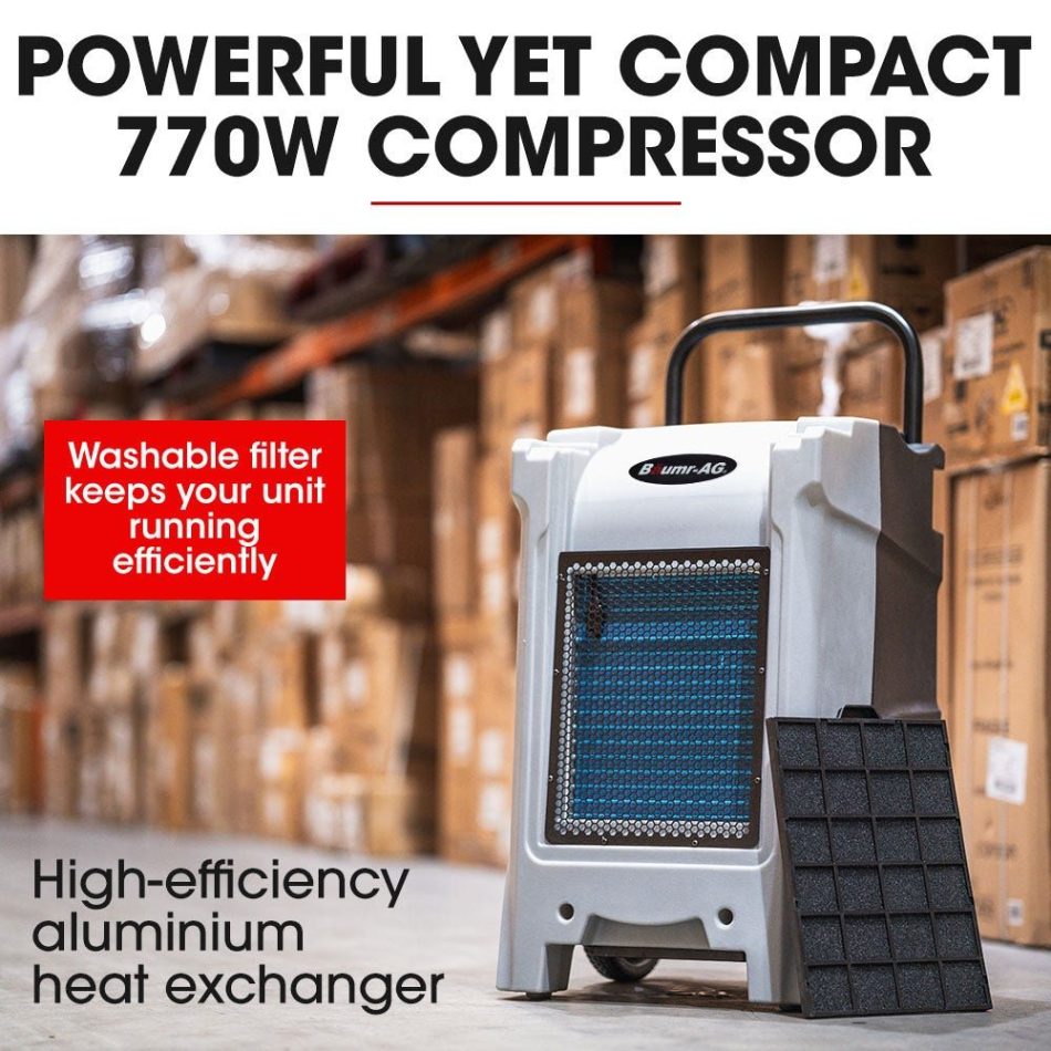 Baumr-AG 90L/day Commercial Air Dehumidifier for Mould, Portable, Stackable, LCD Display, Wheels - Image 2