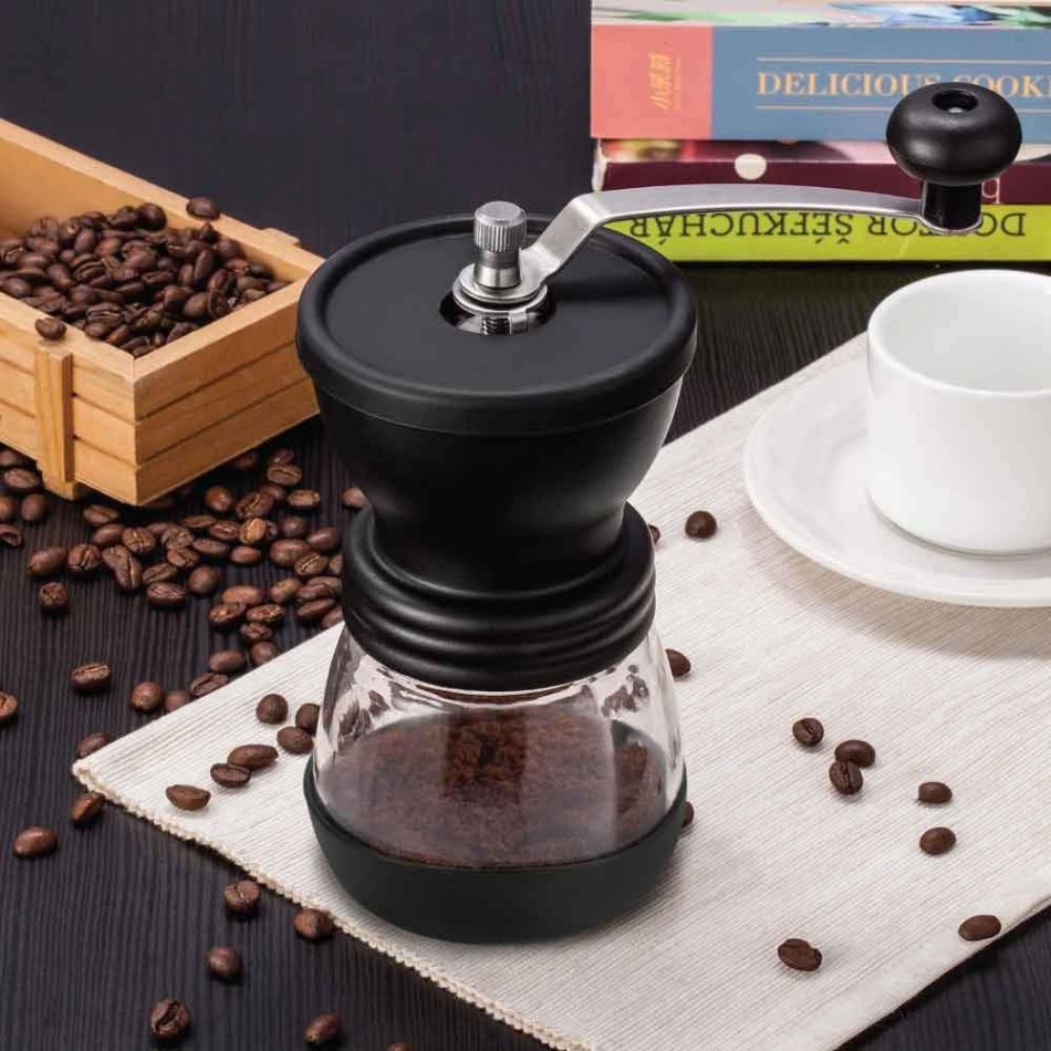 Coffee Bean Grinder - Manual Hand Stainless Ceramic Burr Core Glass Jar Nut Mill - Image 5