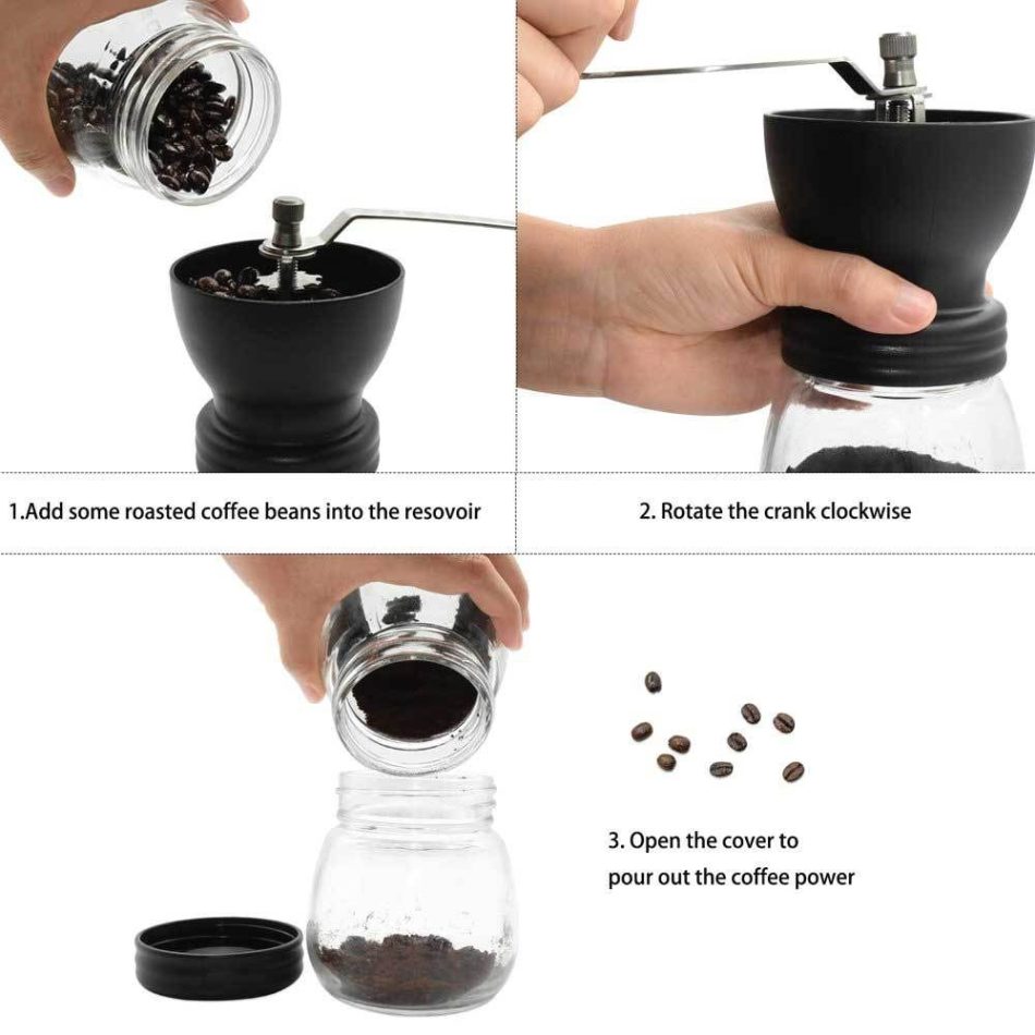 Coffee Bean Grinder - Manual Hand Stainless Ceramic Burr Core Glass Jar Nut Mill - Image 6
